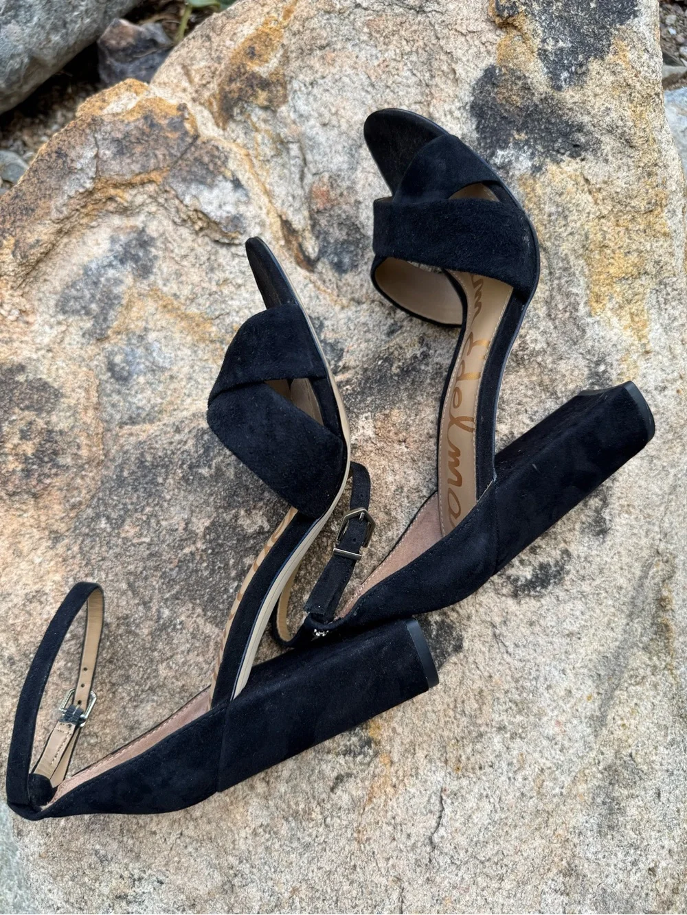 Sam Edelman Black Suede Ankle Strap 4”Block Heels Women’s Size 8